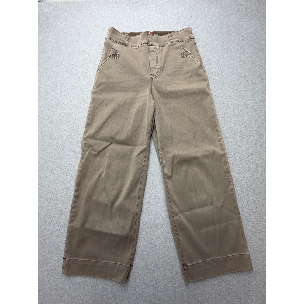 Spanx‎ Pants Womens Medium Beige Twill Khaki Wide Leg Pull On Stretch Lined